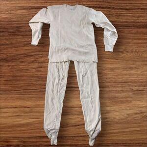 Vintage USA‎ Champion Mens Thermal Underwear Set Ribbed Knit Beige Cotton Medium